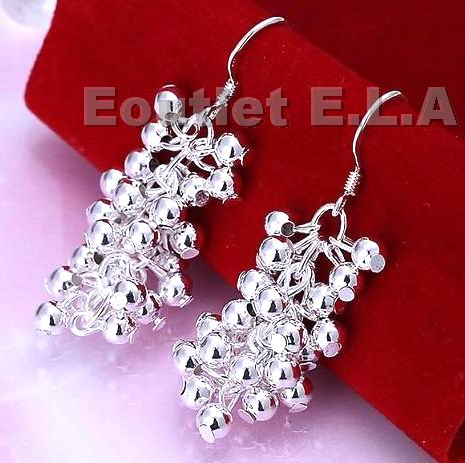56mm SHINY SILVER BEADED DANGLE EARRINGS